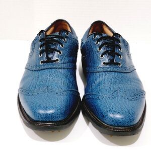 Footjoy FJ Icon Wingtip Golf Shoes Mens Sz 8.5 M All Blue Speckled Spikes Cleats